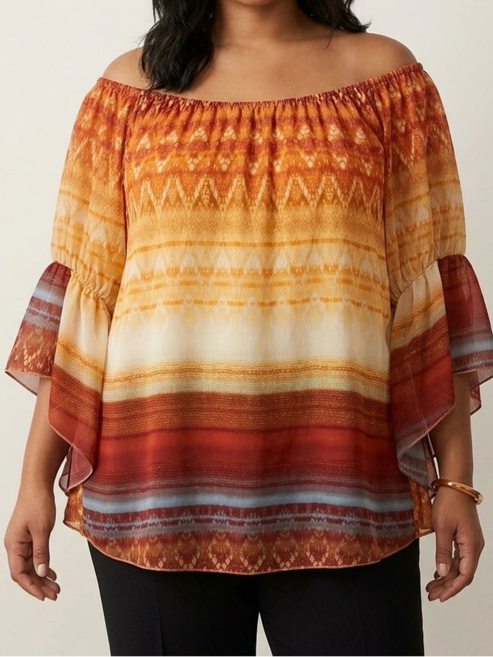 new directions Ombre Off-Shoulder Blouse in Rust, Gold and Cream